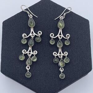 Vintage 925 Sterling Silver Peridot Chandelier Earrings August Birthstone Estate